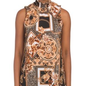 NWT Cable & Cauge Smocked Neck Top Sleeveless Printed Sz M